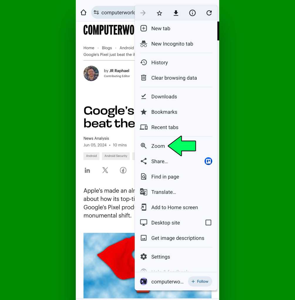 Chrome Android settings: Zoom
