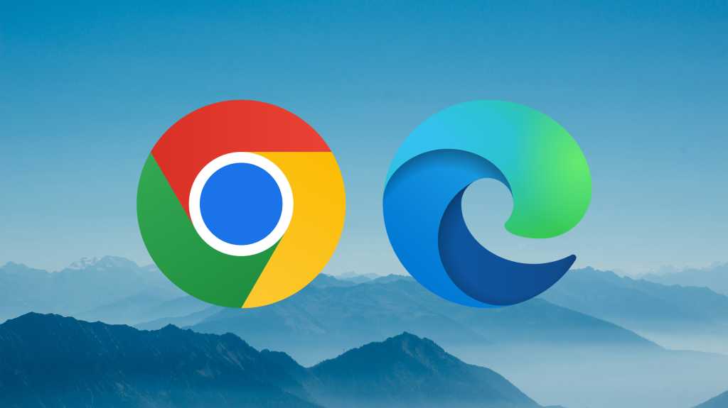 chrome and edge browser logos on mountainous background