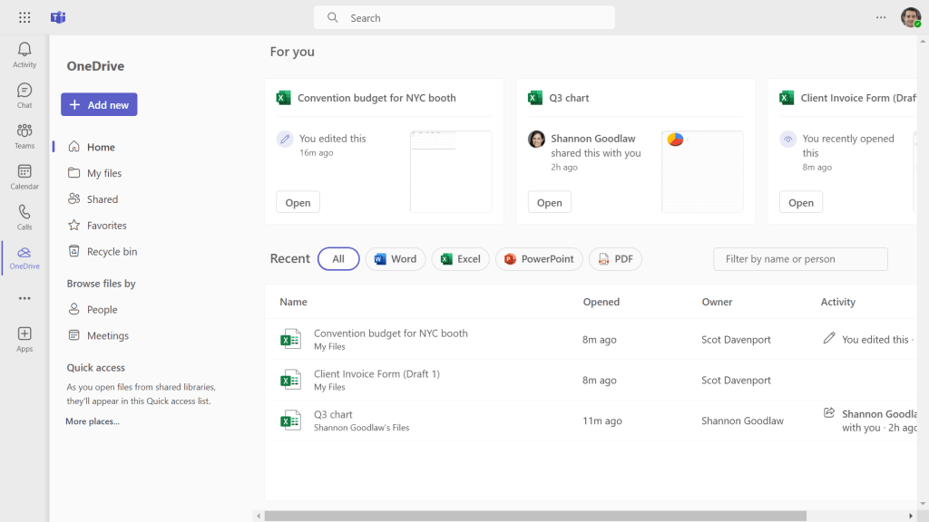 onedrive for web in microsoft teams